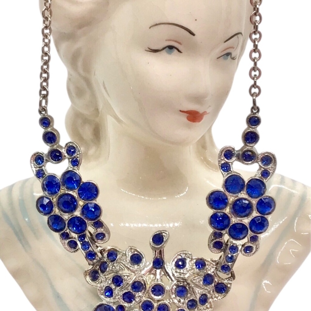 Vintage Blue Grapes Glass Crystal Silver tone Choker Necklace - Picture 15 of 15